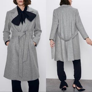 Zara wool blend wrap coat, light gray